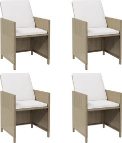vidaXL 4 db bézs polyrattan kerti étkezőszék párnával