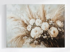 Vászonkép Canvas Csokor Fű Bazsarózsa Rózsa Kompozíció Boho 100x75