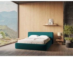 Türkiz kárpitozott ágyneműtartós franciaágy ágyráccsal 140x200 cm Kiana – Makamii