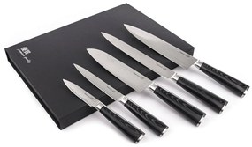 G21 Damascus Premium késkészlet bambusz blokkban, doboz, 5 db + köszörűkő