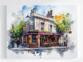 Vászonkép Canvas Párizsi Akvarell Kávézó Retro Építészet 80x60