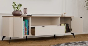 Aldabra RTV CORDOBA 2D2S TV állvány 186x43x11.5 cm, kasmír, fekete lábakkal, tölgy fedlappal