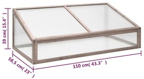 szürke fenyőfa melegház 110 x 58,5 x 39 cm