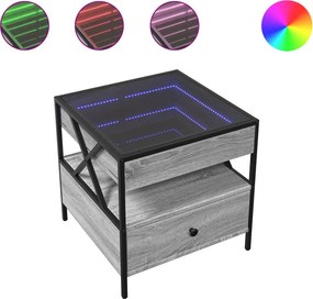 vidaXL szürke sonoma végtelen hatású LED-es dohányzóasztal 50x50x51 cm