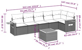 7 részes bézs polyrattan kerti ülőgarnitúra párnákkal