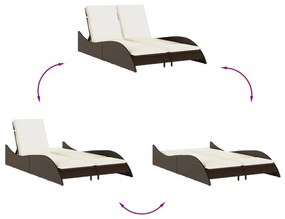 barna polyrattan napozóágy párnákkal 114x205x73 cm
