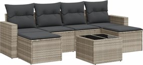 vidaXL 7 részes világosszürke polyrattan kerti ülőgarnitúra párnákkal