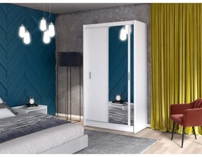 SABRINA gardróbszekrény tükörrel, 150x215 cm, fehér