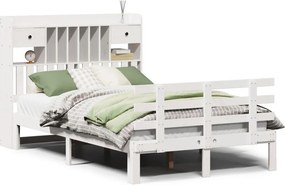 vidaXL fehér tömör fenyőfa könyvespolcos ágy matrac nélkül 135x190 cm