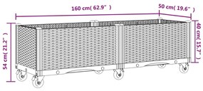 vidaXL fekete polipropilén rácsos kerekes ültetőláda 160 x 50 x 54 cm