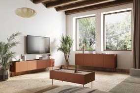 Desin 220 4D1SZ négyajtós TV-szekrény polccal - kerámia vörös / nagano-tölgy