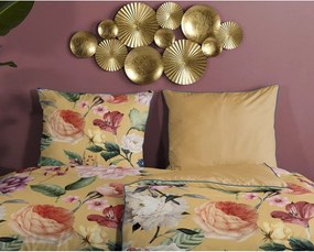 Floery sárga organikus pamut egyszemélyes ágyneműhuzat, 140 x 200 cm - Descanso