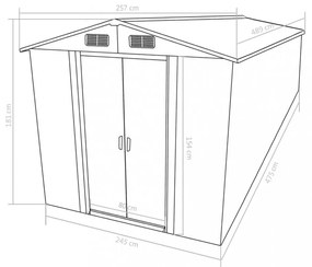 barna fém kerti fészer 257 x 489 x 181 cm