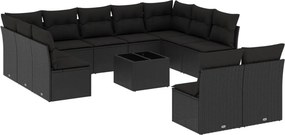 vidaXL 12 részes fekete polyrattan kerti ülőgarnitúra párnákkal