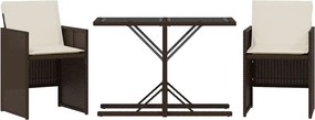 vidaXL 3 részes barna polyrattan bisztrógarnitúra párnákkal