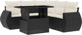 vidaXL 6 részes fekete polyrattan kerti ülőgarnitúra párnákkal