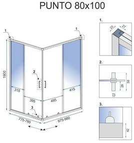 Rea Punto, zuhanykabin tolóajtóval 80 (ajtó) x 100 (ajtó) x 190 cm, 5mm átlátszó üveg, arany fényes profil, REA-K6442