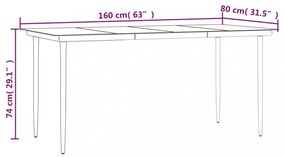 fekete acél és edzett üveg kerti étkezőasztal 160x80x74cm