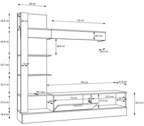 Nappali fal, riviera tölgy/fekete, GELUZA