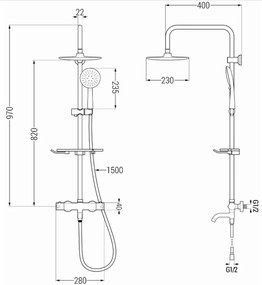 Mexen - KT67 zuhanygarnitúra Kai termosztatikus csapteleppel, króm-fehér, 779006793-00