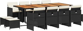 vidaXL 13 részes fekete polyrattan kerti ülőgarnitúra párnákkal