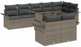 vidaXL Kerti Kanapé Szett párnával tárolóval 9 pcs Szürke Poli rattan