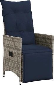 vidaXL szürke polyrattan dönthető kerti szék párnákkal