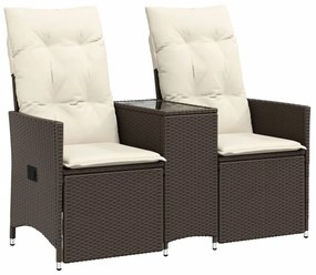 2 személyes barna polyrattan dönthető kerti kanapé asztallal