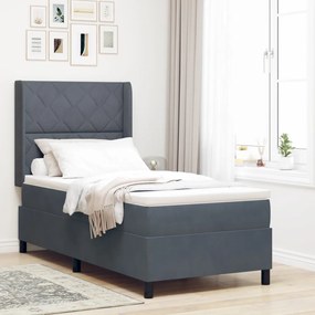 Boxspring Ágy Matraccal és LED Delux Szürke 90x200 cm Bársony