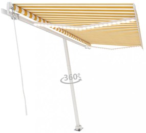 sárga és fehér kézzel kihúzható LED-es napellenző 400 x 300 cm