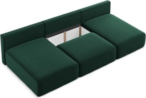 Sötétzöld bársony kinyitható-tárolóhelyes sarokkanapé (U alakú) Kalena – Makamii