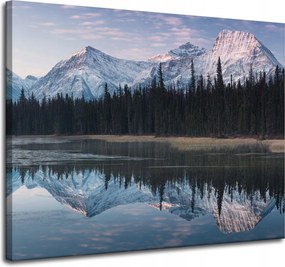 Vászonkép Tópart Víz Erdők Hó hegyek 100x80 cm