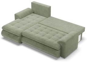 Tokio sarokkanapé, 2 ágyneműtartóval, kordbársony, baloldali, zöld