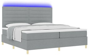 Boxspring Ágy Matraccal és LED Fénnyel Világosszürke 200x200 cm Szövet