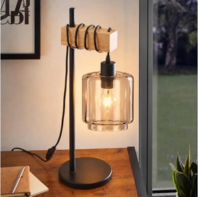 BRILAGI - Asztali lámpa WOOD GLASS 1xE27/40W/230V barna/fekete/füstös bézs