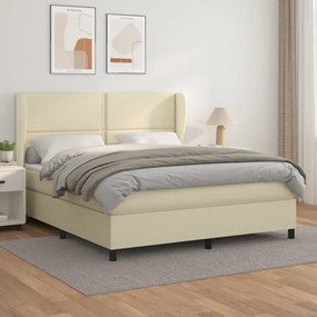 krémszínű műbőr rugós ágy matraccal 160 x 200 cm