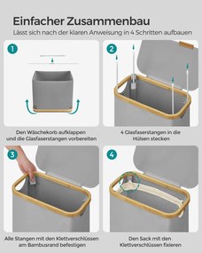 Szennyeskosár fedéllel, keskeny szennyestartó 65 L, 42 x 22,5 x 70,5 cm, galambszürke