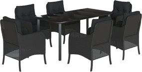 vidaXL 7 részes fekete polyrattan kerti étkezőgarnitúra párnával