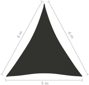 antracitszürke háromszög alakú oxford-szövet napvitorla 5x6x6 m