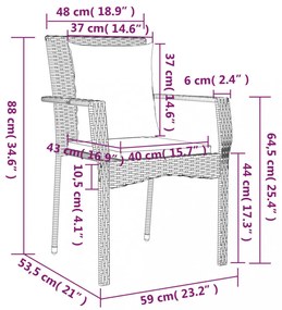 5 részes fekete és szürke polyrattan kerti étkezőszett párnával