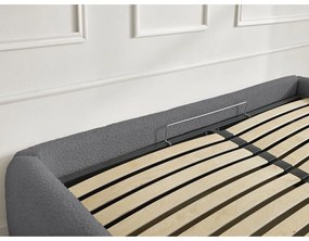Sötétszürke kárpitozott ágyneműtartós-ágytámla nélkül franciaágy ágyráccsal 180x200 cm Inera – Bobochic Paris