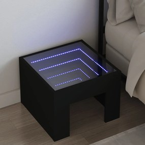 Fekete végtelen hatású LED-es éjjeliszekrény 40 x 40 x 30 cm