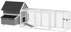 PawHut fa tyúkól kifutóval, 283 x 133,5 x 112 cm – 7–10 tojónak, 2 fészek, ülőkék és hinta, szürke | Aosom
