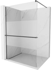 Mexen Kioto+, Walk-In zuhanyparaván polccal és akasztóval 90 x 200 cm, 8 mm átlátszó matt üveg, grafit profil, 800-090-121-66-35