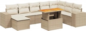 vidaXL 9 részes bézs polyrattan kerti ülőgarnitúra párnákkal