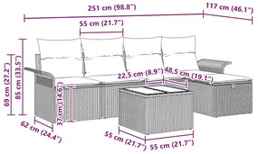 Kerti Kanapé Szett 6 pcs Világosszürke 251 x 117 x 85 cm