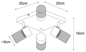 Ipari mennyezeti spotlámpa fekete 4-lámpás állítható - Jim