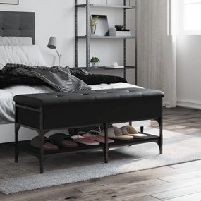 fekete szerelt fa cipőtároló pad 102 x 42 x 45 cm