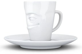 Fehér 'mosolygós' porcelán csésze és alátét, 80 ml - 58products