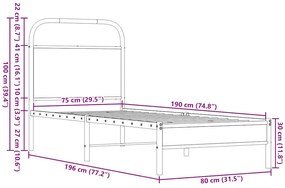 ágykeret matrac nélkül 75x190 cm barna tölgyfa műfa